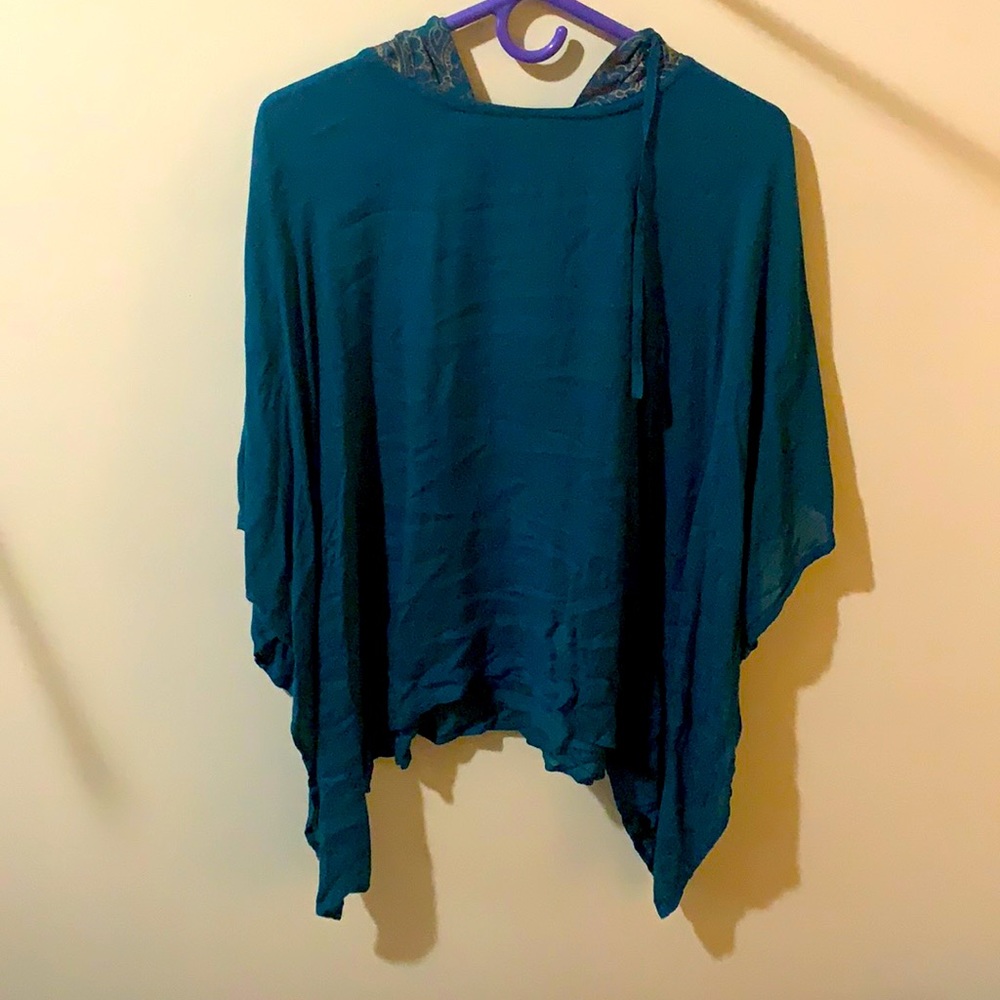 Teal hooded flowy top